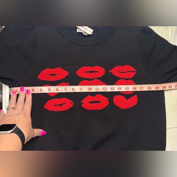 Nannette Lepore Hot Lips Sweater Black Red Hearts Valentines Size Medium New - Picture 2 of 7